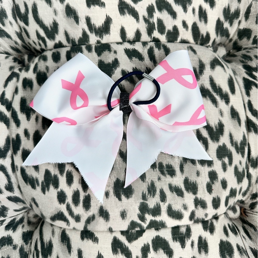 Breast Cancer Pink & White Cheerleading Bow - Picture 2 of 2
